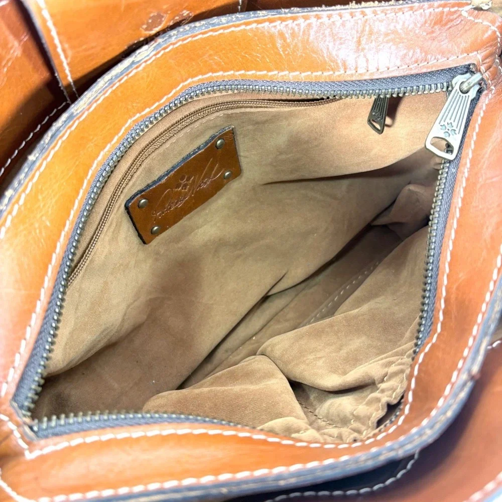 Patricia Nash Rienzo Satchel Tan Leather Shoulder Bag Contrast Stitching